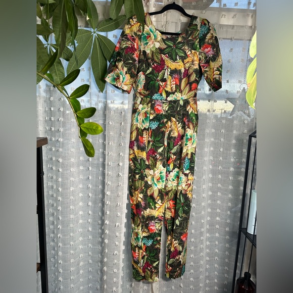 FARM Rio Pants - Farm Rio low back romper jungle flowers size M with beaded tassel ties! NWT!